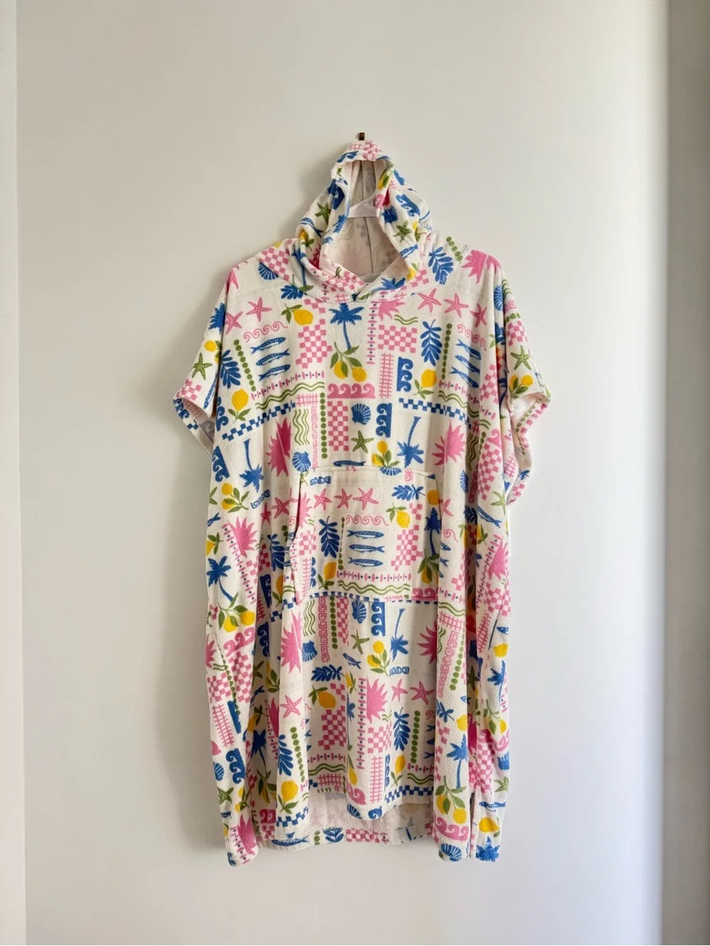 Women's Hooded Swim Coverup in Pink & Blue Tropical Print - Throwzy - Picture 2 of 10
